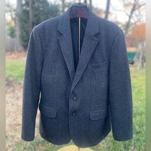 LL BEAN Blue Gray Herringbone Wool Blend Coat Jacket Size 44Short